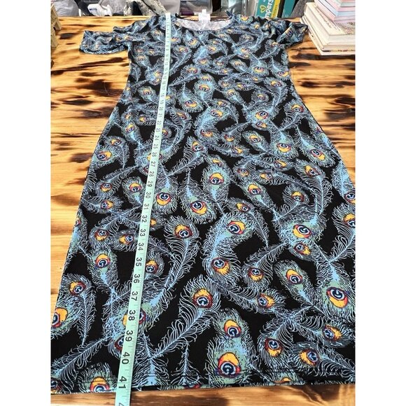 Lularoe‎ Julia Dress Women's Size Medium Blue Peacock Knee Length Midi Colorful - Picture 3 of 8